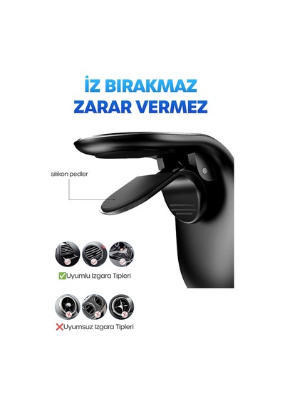 Lexroo Havalandırma Araç İçi Mıknatıslı Telefon Tutucu Kancalı Araba Telefon Tutacağı L Tip Standart