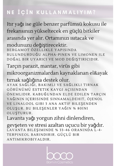 Boco Born In Cosmetics Itır + Lavanta + Tarçın Saf Aromaterapi Uçucu Yağı 3 x 10 ML