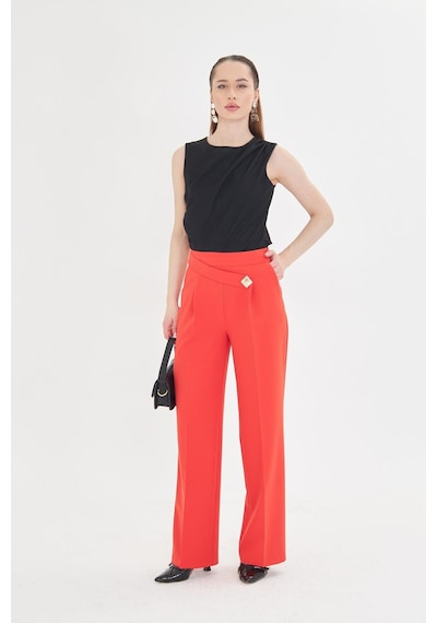 Lovelf Kare Düğme Bol Paça Pantolon Oranj Oranj