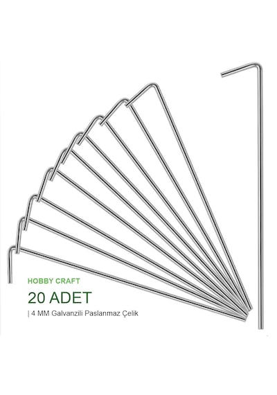 Crea-eco L Kazık Çadır Ve Bitki Örtüsü Sabitleme Kazığı 20 Adet 30 Cm - 4 Mm Galvanizli Paslanmaz Sabitleme Kazığı - Branda, Çadır, Örtü Ve Peyzaj Sabitleme Çivisi Açık Gri