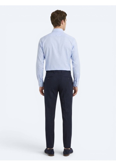 Kip Lacivert Çizgili Dokuma Fitted Fit Klasik %100 Yün Pantolon