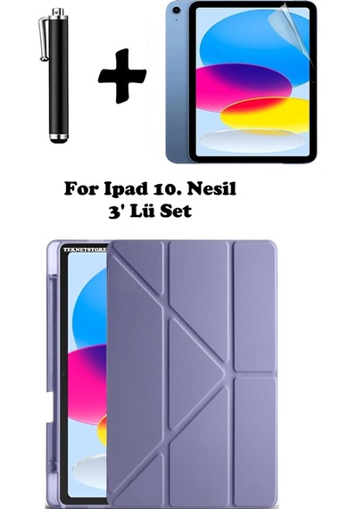 Apple Uyumlu iPad 10. Nesil Kılıf/ekran Koruyucu/kalem Seti Silikon Arka Kapak Stand Olan Uyku Modlu Case Kapaklı Kılıf