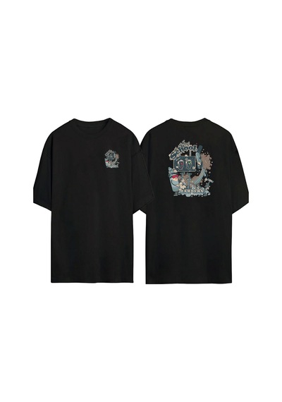 Thewert Unisex The Old School Ön Arka Baskılı Sıyah Oversize T-shirt Siyah