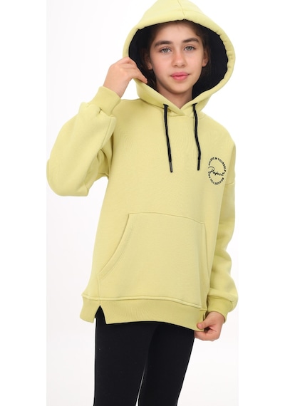 Kız Çocuk Oversize Kapüşonlu Cepli Düşük Omuz Baskılı Yırtmaçlı Sweatshirt - 3 İplik Şardonlu Açık Yeşil Kız Çocuk Oversize Kapüşonlu Cepli Düşük Omuz Baskılı Yırtmaçlı Sweatshirt - 3 İplik Şardonlu Açık Yeşil