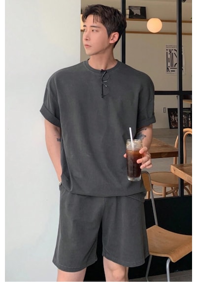Tarz Cool Erkek Oversize T-shirt Şort Takım Rahat Yazlık Kombin Gri