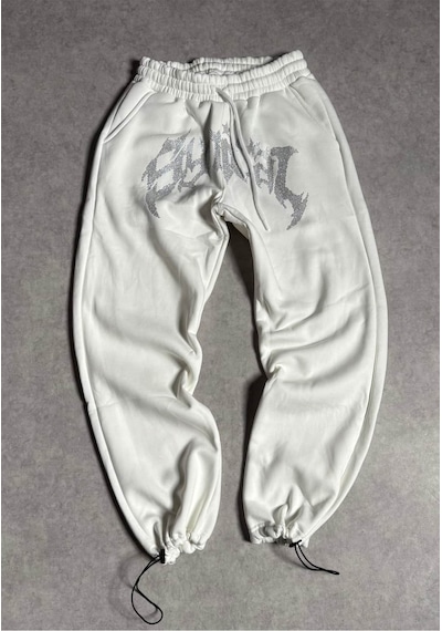 Zaee Taşlı Baggy Eşofman Kışlık Kumaş Beyaz