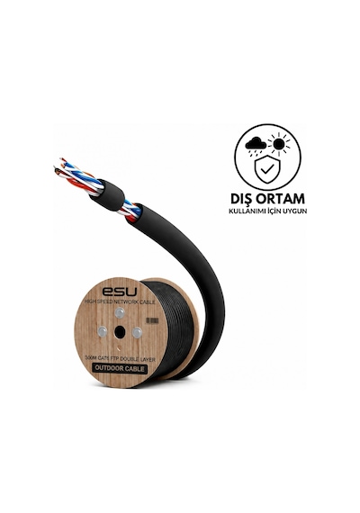 Esu Cat6 Dış Ortam Lan Kablosu 300m 23 Awg 0,58mm Solid Cca Ethernet Kablo