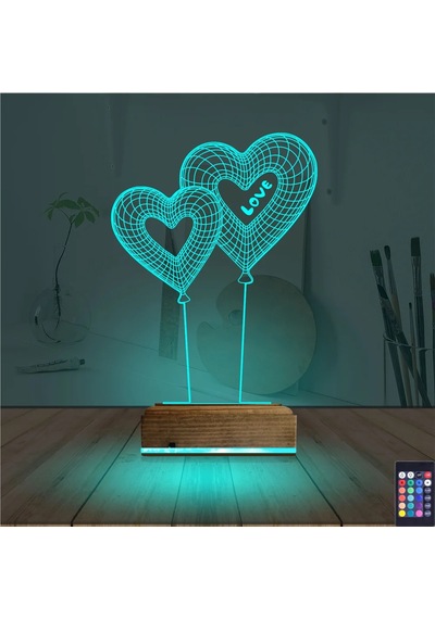Luvivia Balon Kalp Love Sevgiliye Hediye 3d Lamba - Masa Gece Lambası Şeffaf
