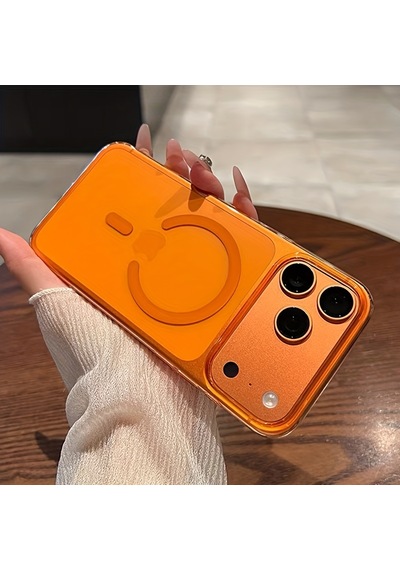 İphone 17 Pro Uyumlu - Sararmaz Turuncu Magsafe Mika Kapak Sert Telefon Kılıfı Turuncu