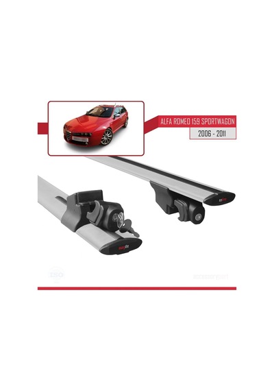 Alfa Romeo 159 Sportwagon 2006-2011 Arası Hook Model Anahtar Kilitli Ara Atkı Tavan Barı Gri