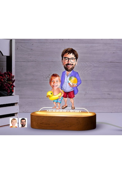 Bk Gift Kişiye Özel Baba-oğul Karikatürlü Dekoratif 3d Biblo Led Işıklı Gece Lambası-9, Babaya Hediye, Babalar Günü Hediyeleri Kobitmeyen138261 Bk Gif