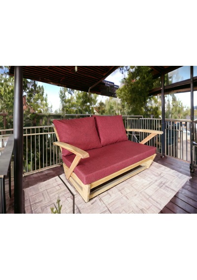 Monza Bahçe Balkon Masif Kestane Ahşap Kollu Koltuk - 2+1 Bordo