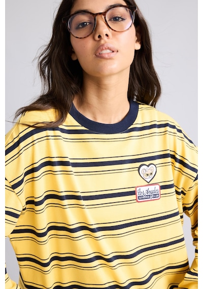 Defacto %100 Pamuk Loose Fıt Bisiklet Yaka Baskılı Çizgili Sweatshirt I2418ax26auyl275 Sarı-yl275