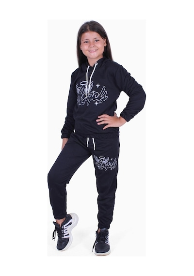 Fyk Kids Angel Baskı Detaylı Kız Çocuk Eşofman Takımı Siyah