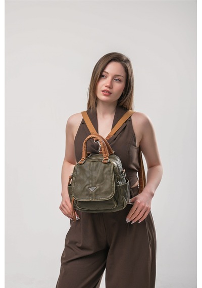 Ççs 18075 Kadın Omuz Ve Sırt Çantası Yeşil-camel