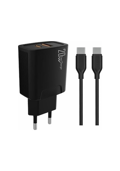 20 Watt Usb + Type-c Çıkışlı Hızlı Şarj Başlık Adaptör + 1m 3a Type-c To Type-c Kablo Yerli Üretim Kdr-42