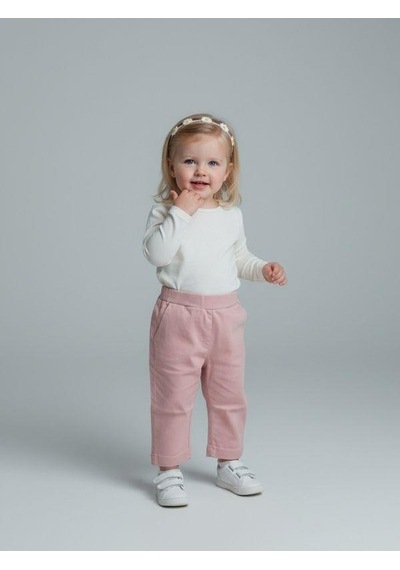 Zekids Kız Bebek Yumuşak Dokulu Beli Lastikli Pantolon-16946 Pembe