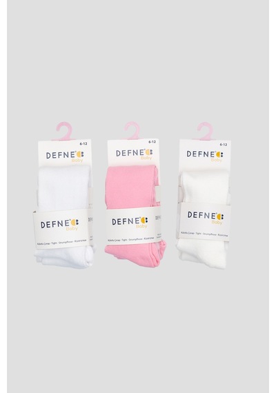 Defne Baby 3 Adet Pamuklu Kız Bebek Ve Çocuk Külotlu Çorap Beyaz