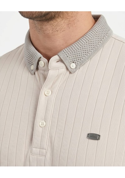 Özeniş Erkek Polo Yaka Slim Fit Çizgili Desen Kaşkorse T-shirt Bej