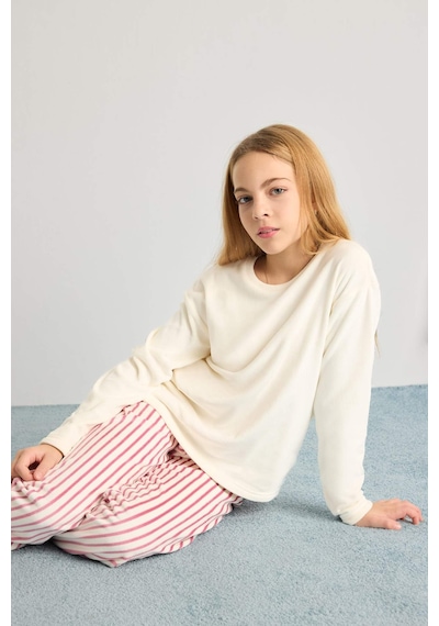 Defacto Pijama Takımı Uzun Kollu Üst Çizgili Uzun Alt Kız Çocuk D1068A824WN Bordo