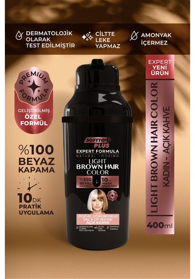 Softto Plus Expert Women Light Brown Hair Color Açık Kahverengi Geliştirilmiş Formül Doğal Görünüm 400 Ml