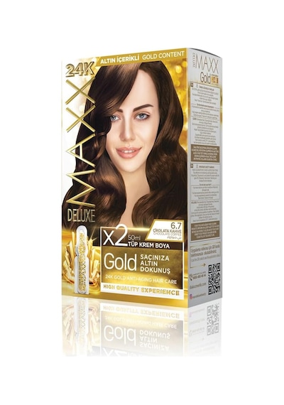 Serisi 24k Altın Parçacıklı Serum İle 1 Kutu 2 X 50 Ml Ve Geliştiriciler Saç Boyası Çikolata Kahve 6.7