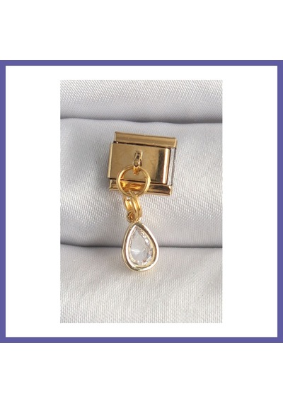 Bezos 316l Çelik Gold Renk Sallantı Damla Zirkon Taşlı Nomination Charm Nıda