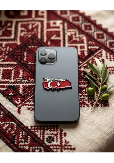 Türkiye Haritası İçinde Bayrağı Telefon Sticker 3d Metal Tasarım, Premium Kalite Arka Süs A300130 Diğer