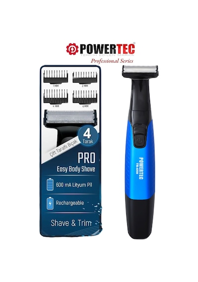 Powertec TR-650 (TAHRİŞ KARŞITI) Şarjlı Epilasyon Öncesi Hassas Vücut Tıraş Makinesi Çift Bıçak 2 Yıl Garanti