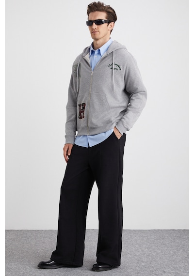 Grımelange Alphabet Erkek Pamuklu Önü Baskılı Kapüşonlu Kordon Detaylı Fermuarlı Hırka Grimelanj Sweatshirt