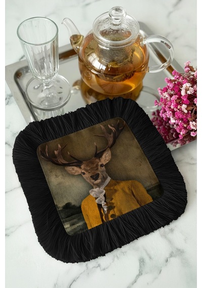 Saray Elegansı Saçaklı Şık Servis Mendili - Asil Geyik Portre Retro Siyah Kahve Altı Tepsi Peçetesi Gece Deniz Turkuazı Saray Elegansı Saçaklı Şık Servis Mendili - Asil Geyik Portre Retro Siyah Kahve Altı Tepsi Peçetesi Gece Deniz Turkuazı