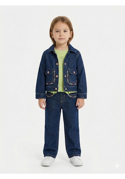 Xo Kids Kız Çocuk 3lü Alt Üst Kombin Takmı 1-4 Yaş Set0475 Mavi