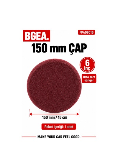 Bgea Premium Aplikatörlü Polisaj Süngeri Bordo 150 Mm 6 İnç Orta Sert 1 Adet