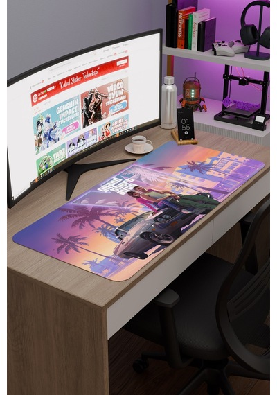 Gta 6 Kaymaz Dikişli Kauçuk Oyuncu Mousepad V5 - 90x40 Xxl Gaming Mouse Pad Fare Altlığı