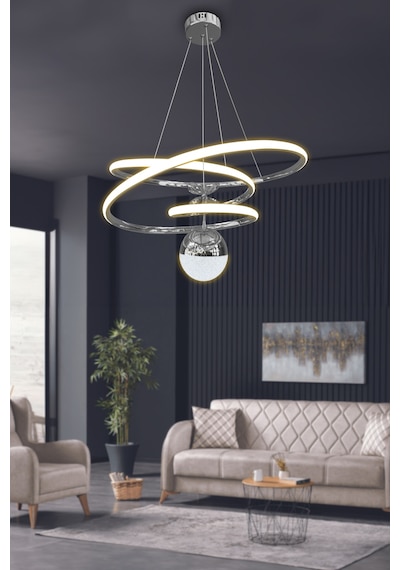 Eylül Tek Top 3 Mt Led Avize - Kumandalı / Krom Krom