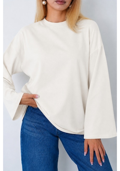 Herkesemoda Kadın Tesettüre Uygun Uzun Kollu Ekru Body Ekru