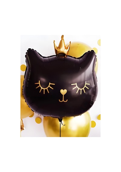 Taçlı Siyah Kedi Folyo Balon 1 Adet 76x 64.5 Cm