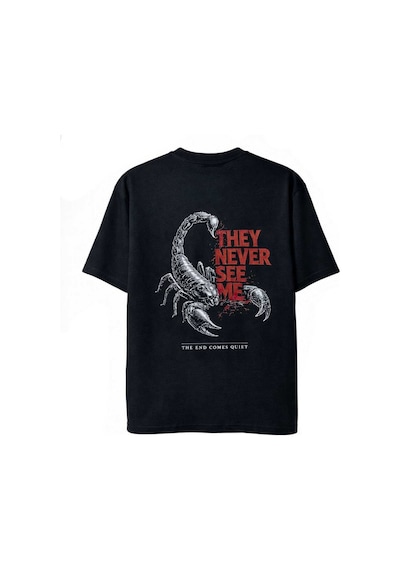 Dark Line Sırt Baskılı %100 Pamuk Oversize T-shirt Darkline024 Siyah