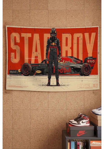 Red Bull Formula 1 Pilotu Ve Yarış Aracı Dekoratif Duvar Örtüsü Duvar Halısı Beyaz
