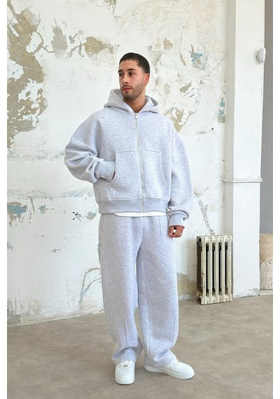 Gri Melanj Cozy Basic Tam Fermuar Oversize Sweatshirt Gri Melanj
