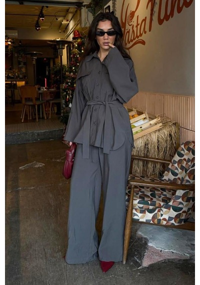 Seeh Füme Uzun Kollu Oversize Kadın Takım Sh338 Standart