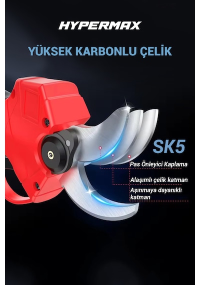 Hypermax Dk-911 Çift Akülü Çelik Şanzuman Göstergeli Şarjlı Dal Ağaç Kesme Bağ Budama Makası