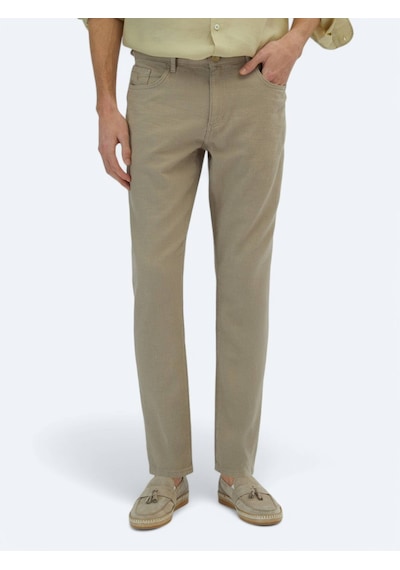 Vizon Dokuma Regular Fit Casual Pamuk Karışımlı Pantolon Vizon