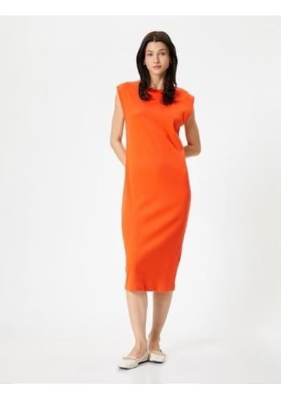 Koton Midi Bodycon Elbise Kısa Kollu Bisiklet Yaka Fitilli Kırmızı 4sak80109ek Kırmızı