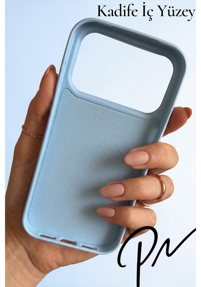 Iphone 17 Pro Uyumlu Kılıf Logolu Lansman Soft Yumuşak Içi Kadife Silikon Kapak Baby Blue