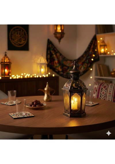 43 Cm Ramazan Ledli Eskitme Model Lüks Fener - Pil Dahil Dekoratif Ramazan Feneri Diğer