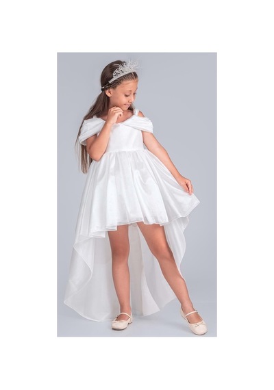 Mnk Baby & Kids Kız Çocuk Düşük Omuz Detaylı Işıltılı Prenses Elbisesi M00760 Beyaz