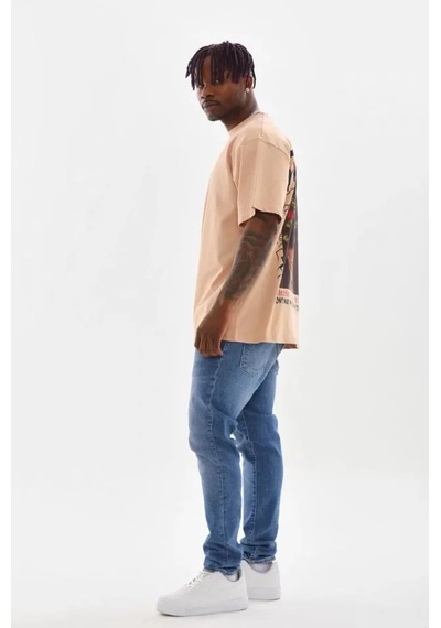 Veraura Lifestyle Unisex Baskılı Oversize T-shirt - Bej