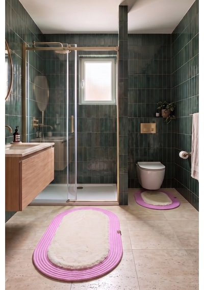 Banyo Paspası Takımı 60x100+40x60 Cm Düz Bej & Pembe