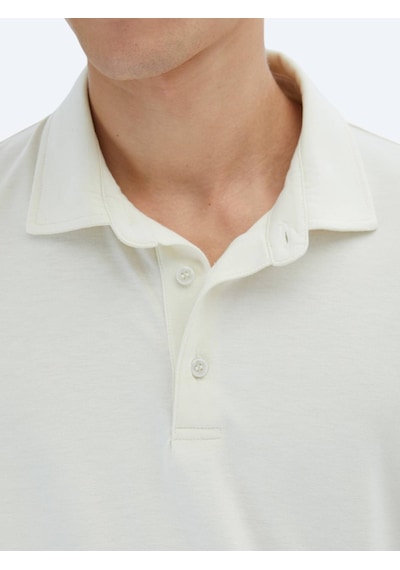 Kip Ekru Düz Çevre Dostu Polo Yaka T-shirt Ekru